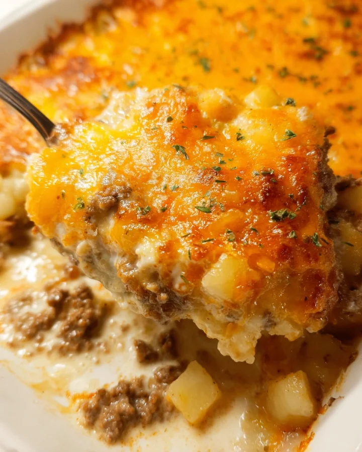 Cheesy Ground Beef & Potato Casserole Bake