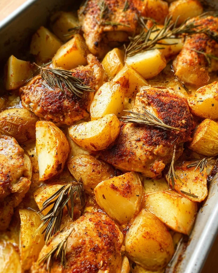 Easy Sheet Pan Baked Chicken & Potatoes Dinner
