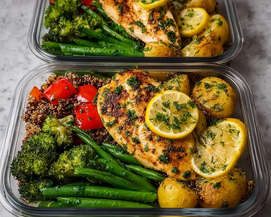 Healthy Lemon Garlic Chicken Meal Prep Bowls