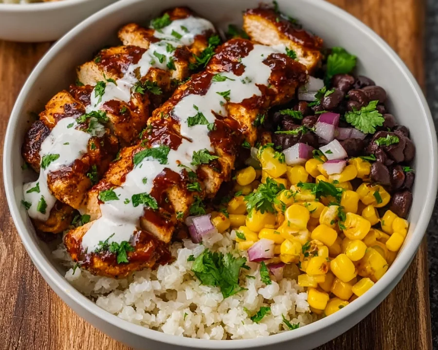 High Protein BBQ Ranch Chicken Bowl for Meal Prep