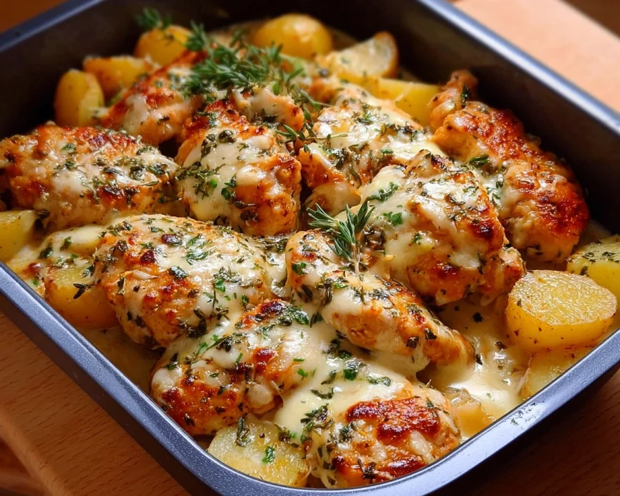 High-Protein Creamy Garlic Cheesy Chicken & Potatoes