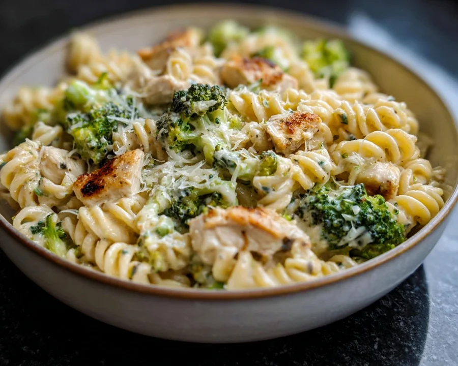 High Protein Creamy Rotisserie Chicken Broccoli Pasta