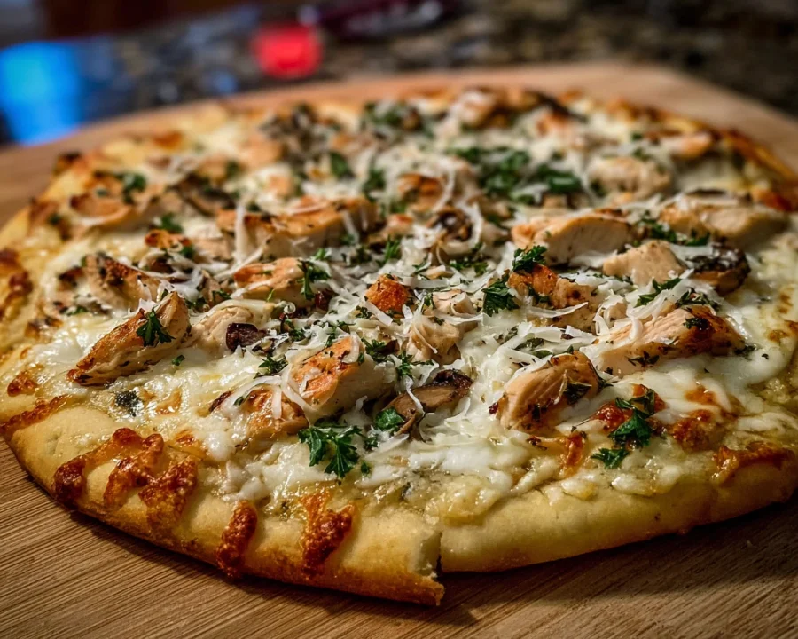 High Protein Roasted Garlic White Chicken Pizza