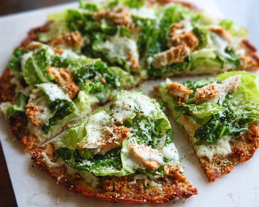Keto Chicken Crust Caesar Salad Pizza | High Protein