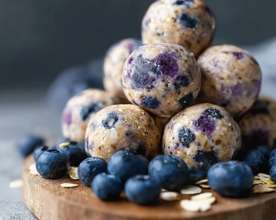No-Bake Blueberry Cheesecake Protein Bites