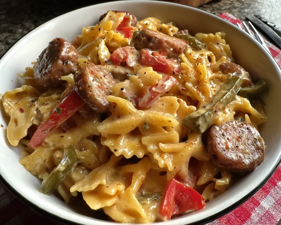One Pot Creamy Cajun Beef Sausage Pasta