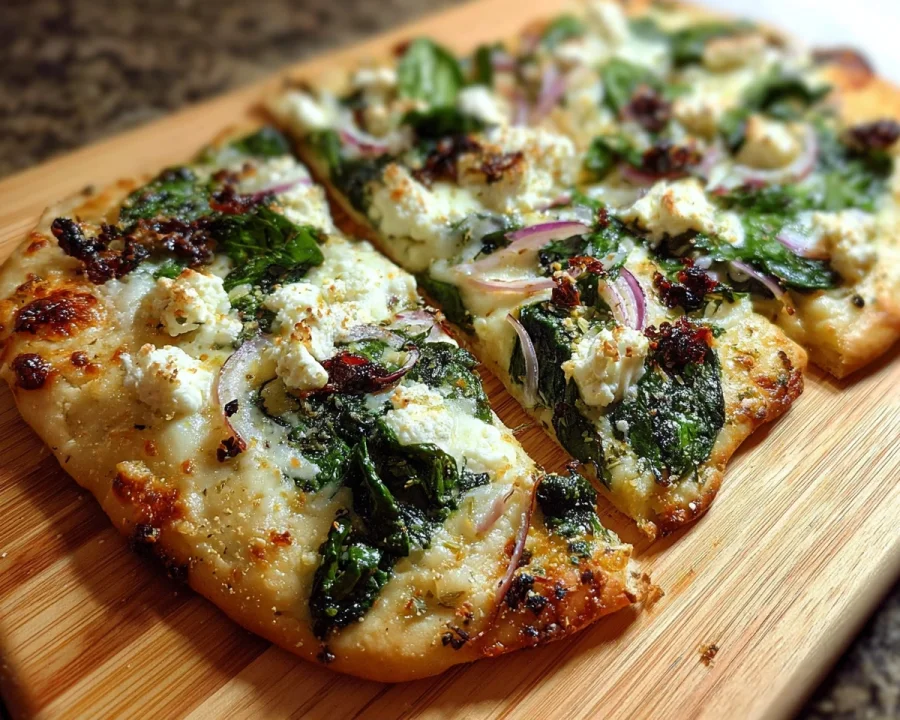Quick Spinach Feta Flatbread Pizza Recipe