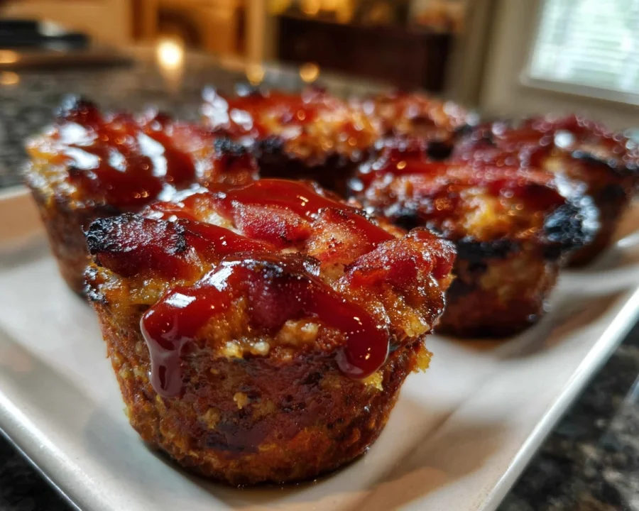 Smoky BBQ Turkey Ham Meatloaf Cupcakes with Glaze