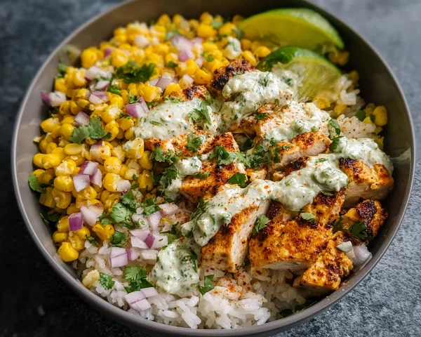 30-Min Street Corn Chicken Rice Bowl (40g Protein)