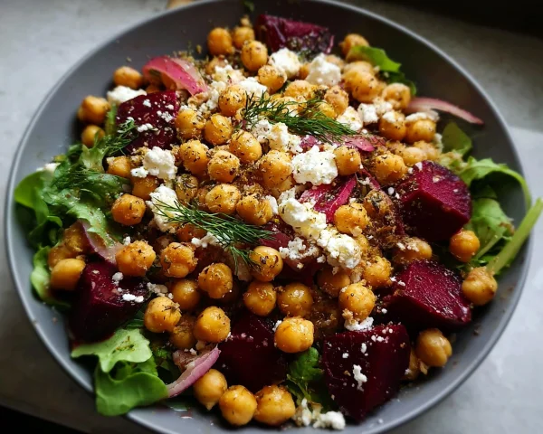 Chickpea Beet Feta Salad: High Protein Meal Prep