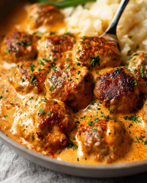 Easy Chicken Meatballs with Creamy Paprika Sauce