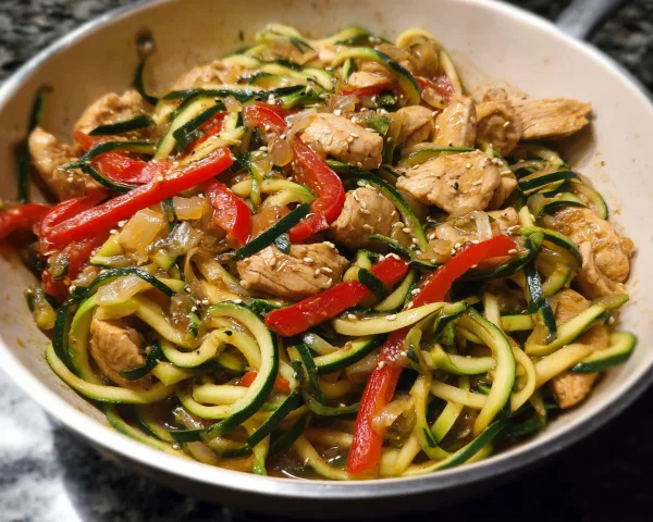Garlic Chicken Zucchini Noodles Stir Fry | High Protein