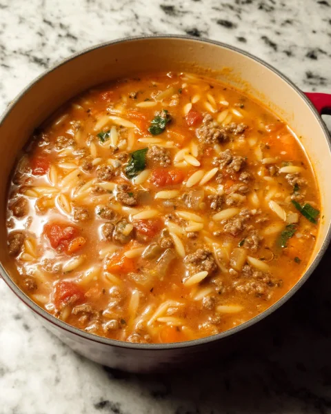 Hearty Hamburger Orzo Soup for Quick Dinner