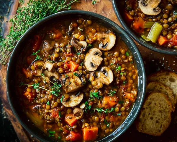 Hearty Vegan Lentil Mushroom Stew (18g Protein)