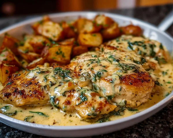 High Protein Creamy Garlic Cheesy Chicken Dinner
