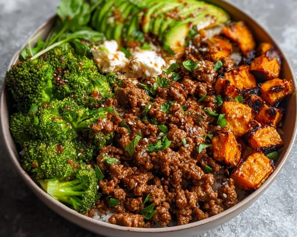 High Protein Ground Beef Hot Honey Bowl