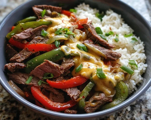 Philly Cheesesteak Rice Bowls: Savory High Protein Meal