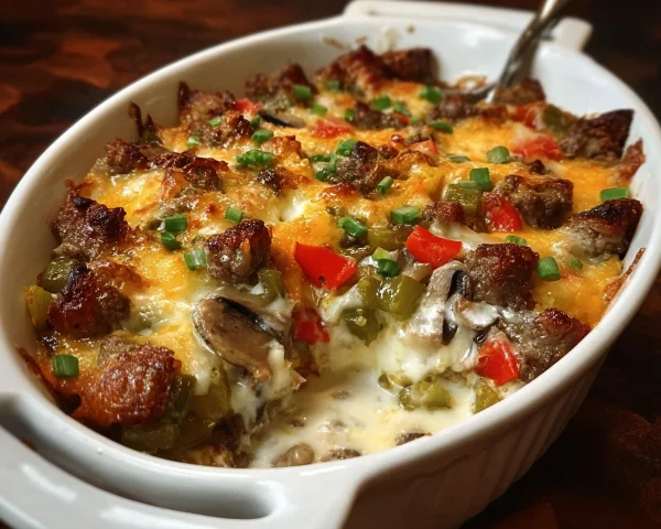 Savory Low Carb Philly Cheesesteak Casserole