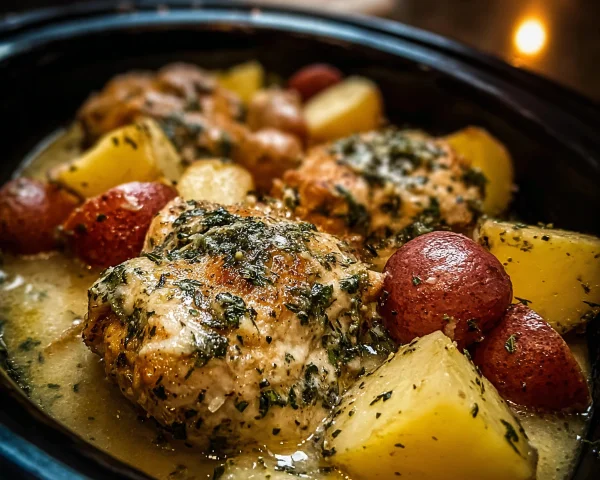 Slow Cooker Garlic Parmesan Chicken & Potatoes